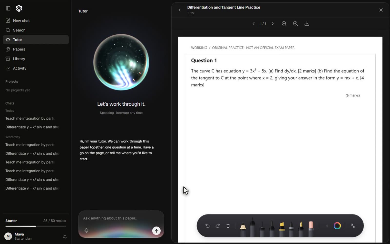 The Tutor beside a paper with an annotation toolbar